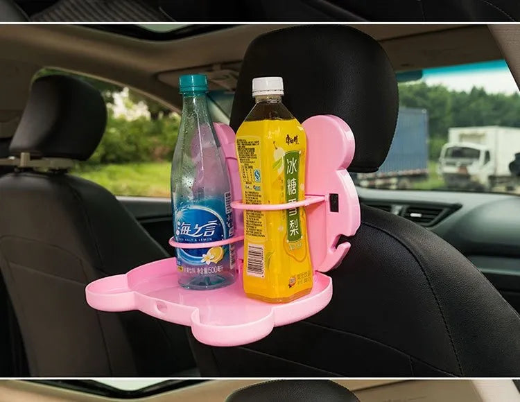 Child car seat table tray in white PP with side hooks, 20 by 23.5 cm, for drinks and snacks