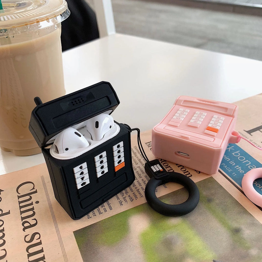Silicone AirPods case for 1st and 2nd generation in pink or black with anti-knock cartoon cover