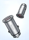 Black aluminium USB car charger with two ports showing 4.8A fast charging text