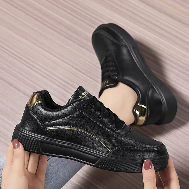 Breathable unisex low tube sneakers in platinum and black gold, sizes 35-42, non-slip rubber outsole