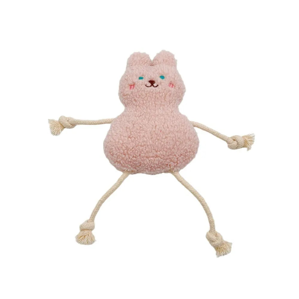 Korean pink and yellow plush pet toy with squeaky and crinkle sound features for dogs and cats