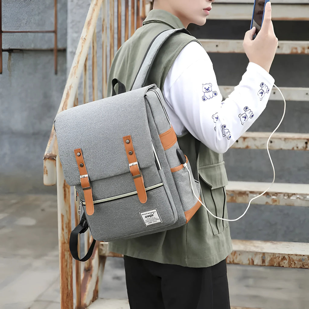 Three-piece business computer backpack in Oxford cloth with curved shoulder straps