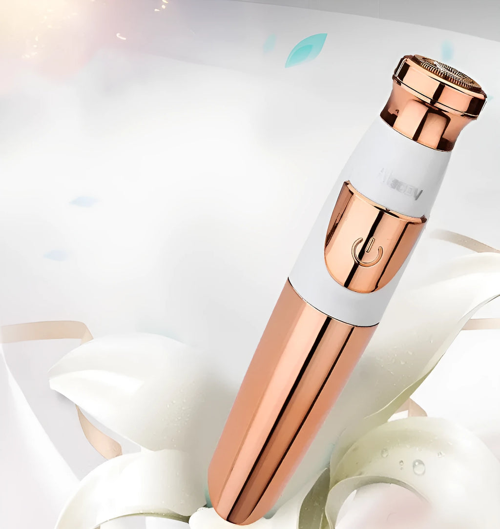 Gold lipstick electric shaver for ladies, ABS body with gold plating, dry battery, washable head, model AY-326.