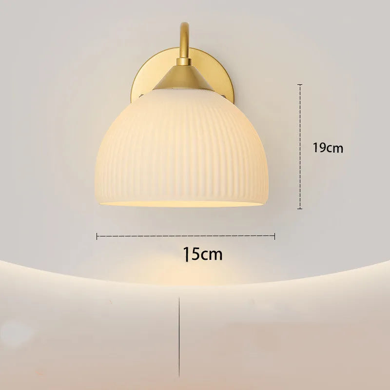 Simple postmodern corridor glass lamp with gold white frosted shade and iron frame
