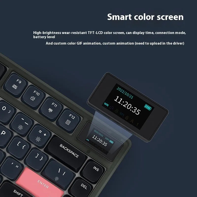 AJAZZ AK832PRO three-mode mechanical keyboard with colour screen and RGB lighting in green or tea colour