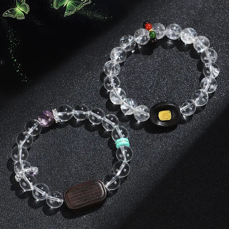 Natural white crystal ebony five warp bracelet showing handcrafted ethnic design and blackwood material