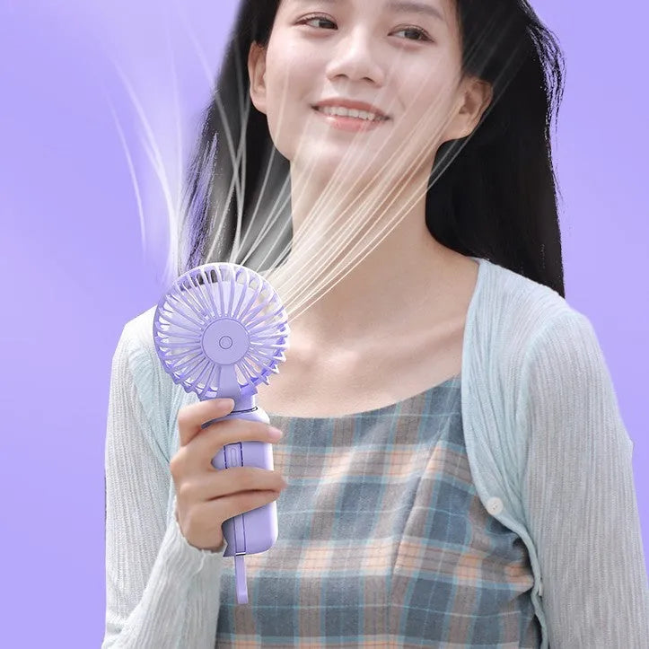 2-in-1 handheld fan with power bank, purple, 88mm brushless blades, compact USB rechargeable portable fan