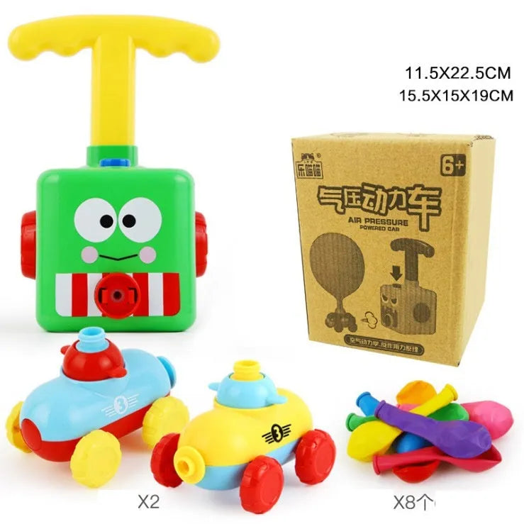 Children's air balloon powered car toy set with 2 ABS plastic cars and 12 balloons on a white background