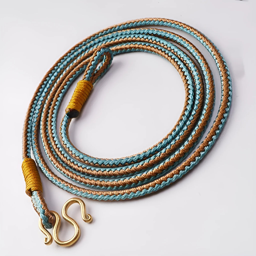 Tibetan Thangka peace buckle necklace with gemstone inlay in gold or silver colour, showing original design pattern