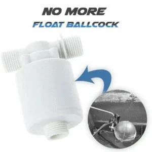 White nylon automatic float valve with three thread size options for purified water systems