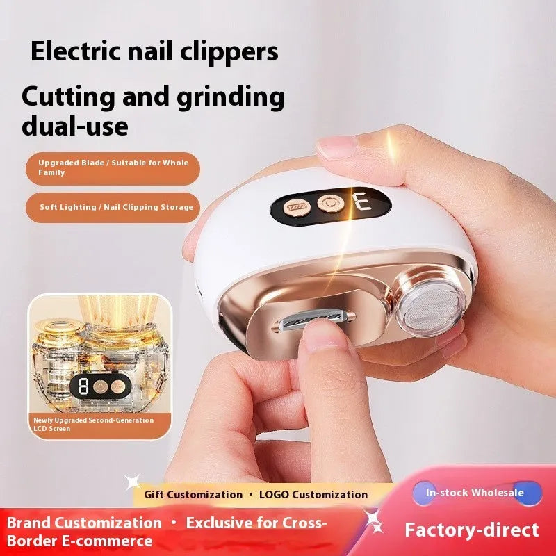 HZ-005 electric nail clippers rechargeable anti-pinch cutting and grinding device in white plastic