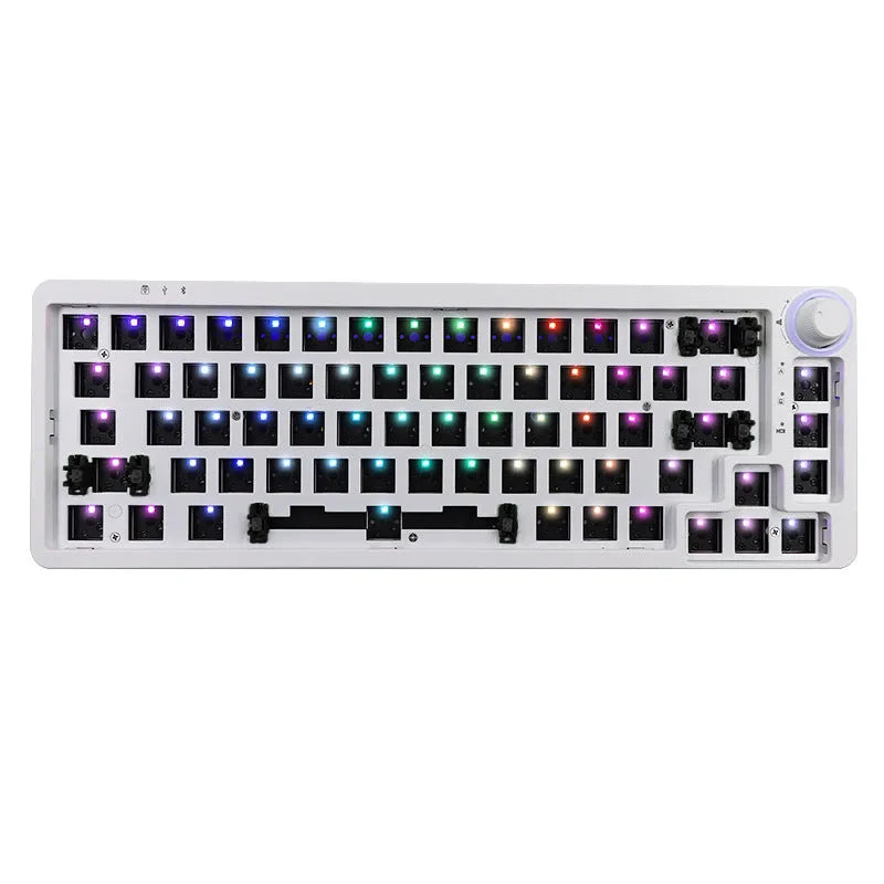 White single mode wired version of 68-key Bluetooth mechanical keyboard kit with backlight and multimedia keys