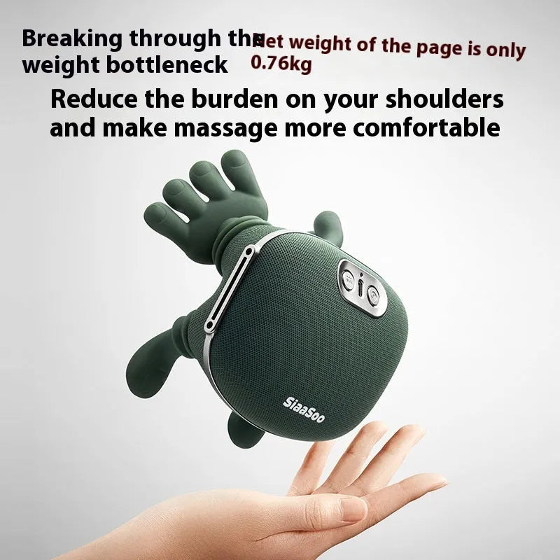 Cordless electric neck and shoulder massager in N7 moss green, with 4D kneading and heat