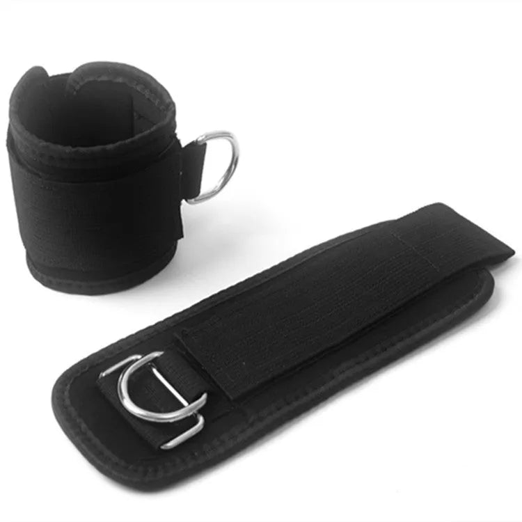 Black taekwondo leg pull rope training set for explosive force development.