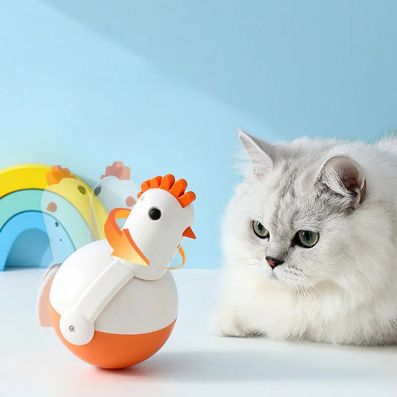 Electric chicken-shaped cat toy with infrared sensor and self-balancing system in green or orange colour