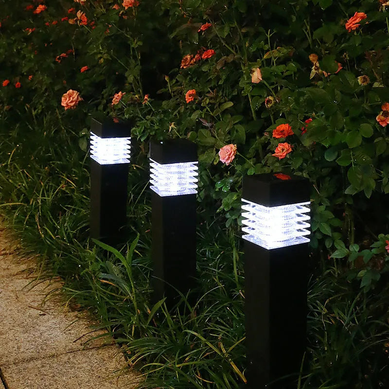 Solar lawn ground lamp with cuboid design for garden pathway lighting