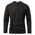 Men's solid colour slub cotton long-sleeved pullover top in army green, front view, casual fit, no hood