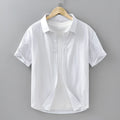 Summer mens casual short-sleeved cotton shirt in loose cardigan style fit