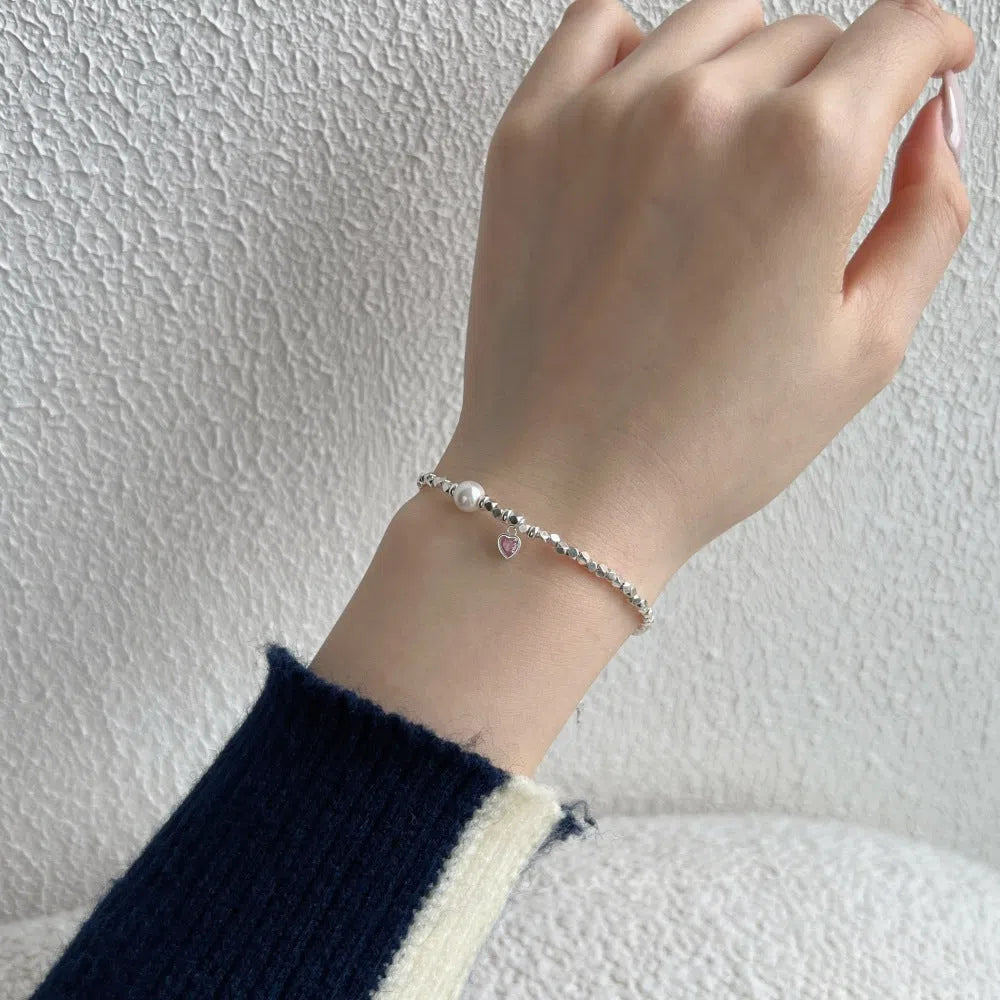 925 silver bracelet with heart-shaped zircon design, electroplated finish, for women