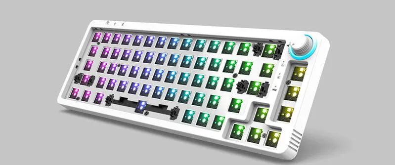 White single mode wired version of 68-key Bluetooth mechanical keyboard kit with backlight and multimedia keys