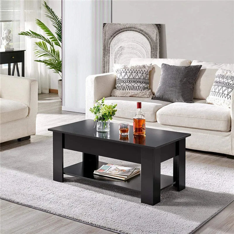 Black lift-top plate type tea table for living room and office, multi-function modern simplicity design