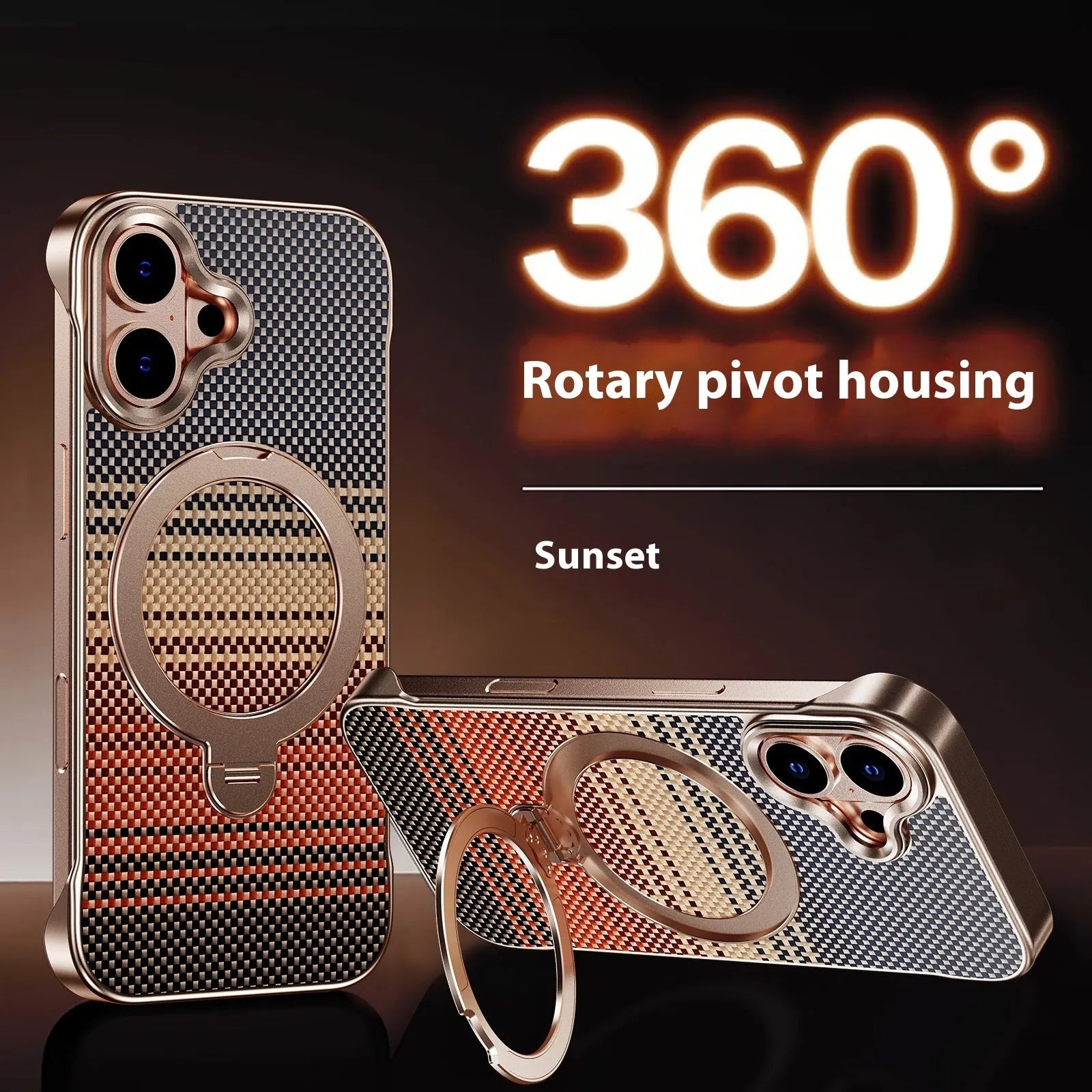 Aramid fibre frameless phone case with aluminium alloy frame, built-in bracket, and magnetic suction for iPhone 15 Pro Max