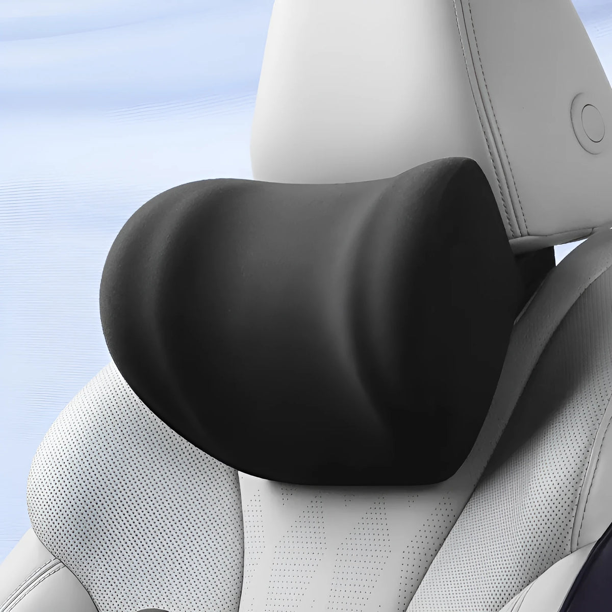 Memory foam car headrest neck pillow with polyester cover, available in black, blue, pink and purple