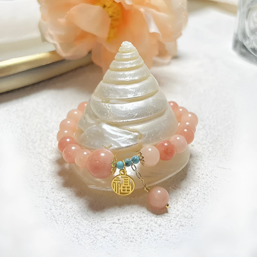 Pink agate natural stone bracelet with adjustable alloy chain and lobster clasp fastening