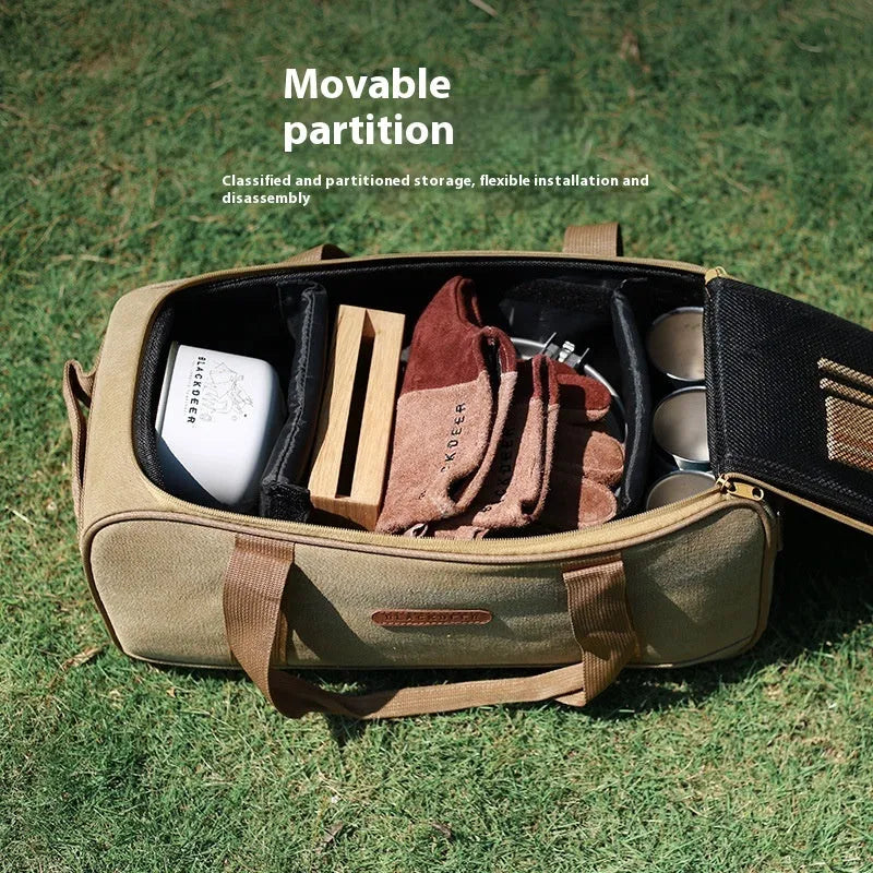 Oxford cloth camp kitchen storage bag showing 16L and 35L capacity options for outdoor cooking equipment