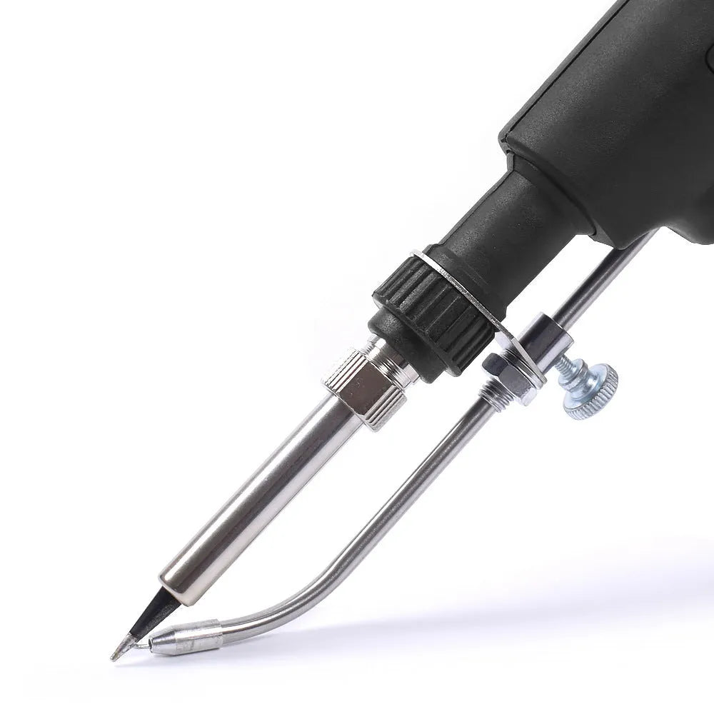 60W manual soldering iron with alloy tip and ABS black handle on a workbench