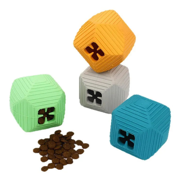Cube-shaped bite-resistant TPR rubber dog training toy in light gray 60x60x60mm