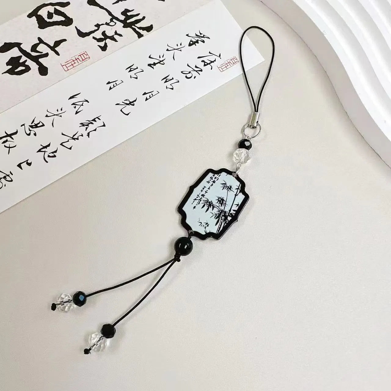 Guofeng Chinese style botanical plants and flowers bead keychain with baked varnish finish