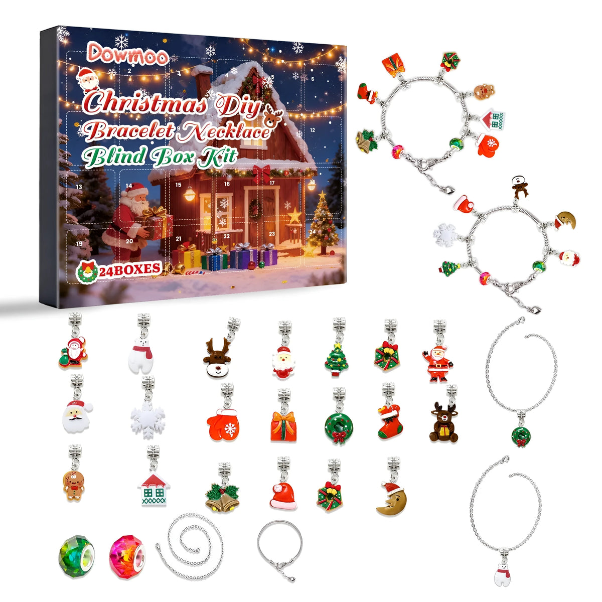 Christmas DIY bracelet necklace blind box kit with plastic and alloy beads, necklace, bracelet and 20 jewellery accessories