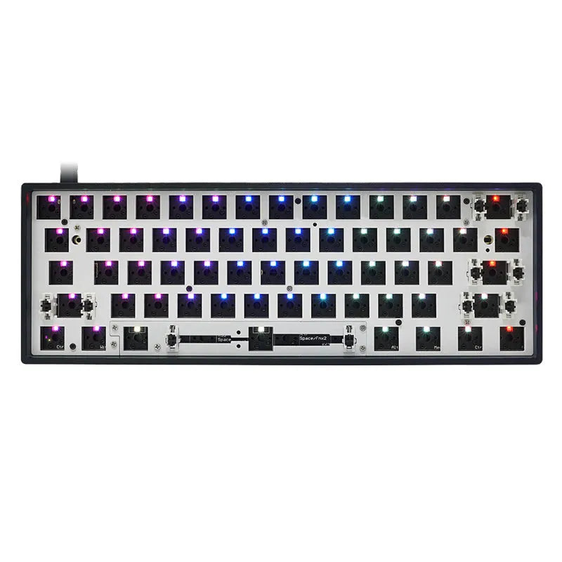 GK61XS dual mode mechanical keyboard kit with immersion gold PCB and RGB bottom lights in black colour