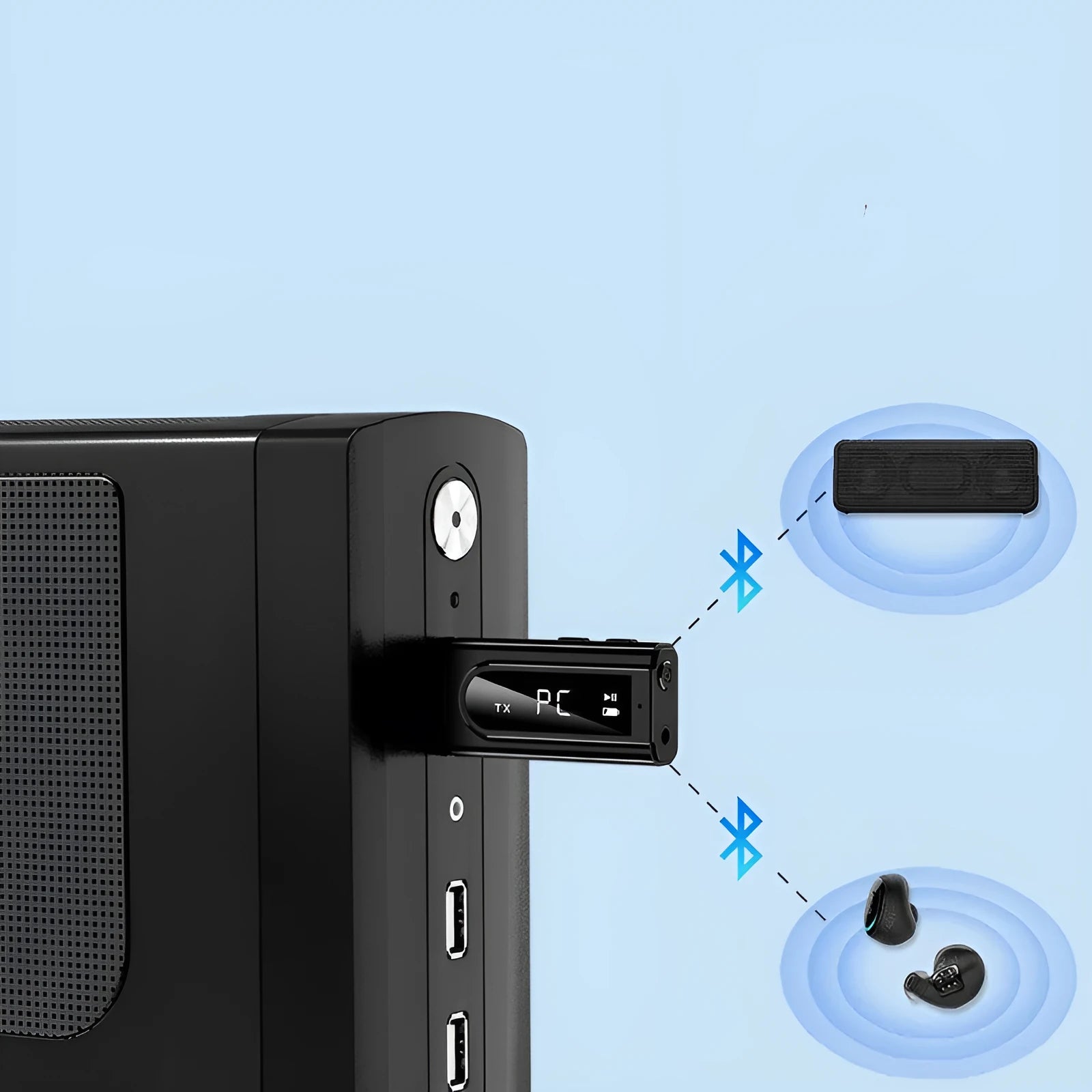 Black USB car FM Bluetooth receiver with USB and AUX ports for MP3 playback