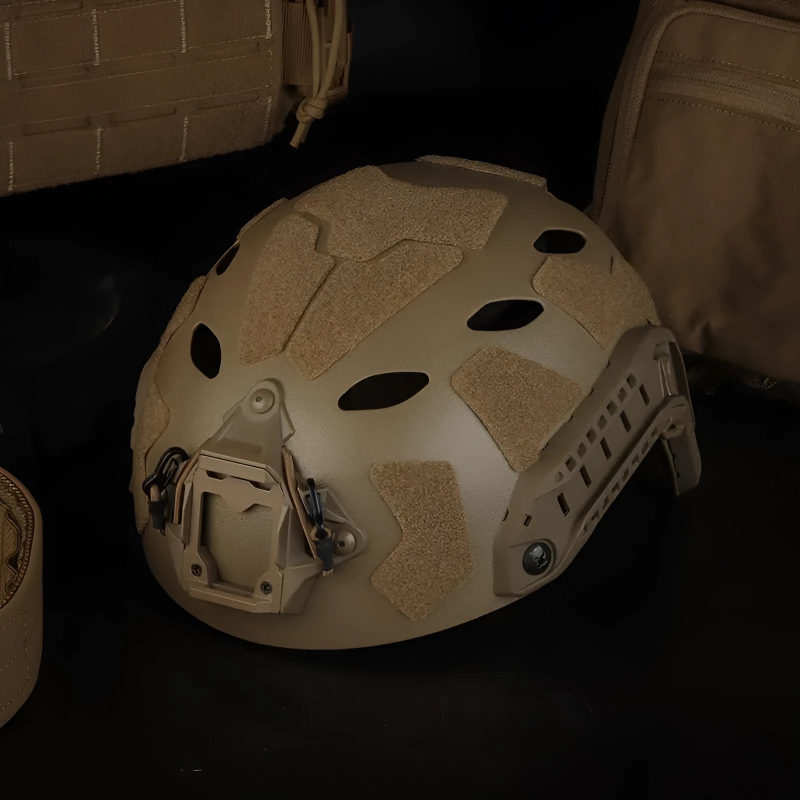 Diamond hole high cut lightweight ABS tactical helmet in black colour