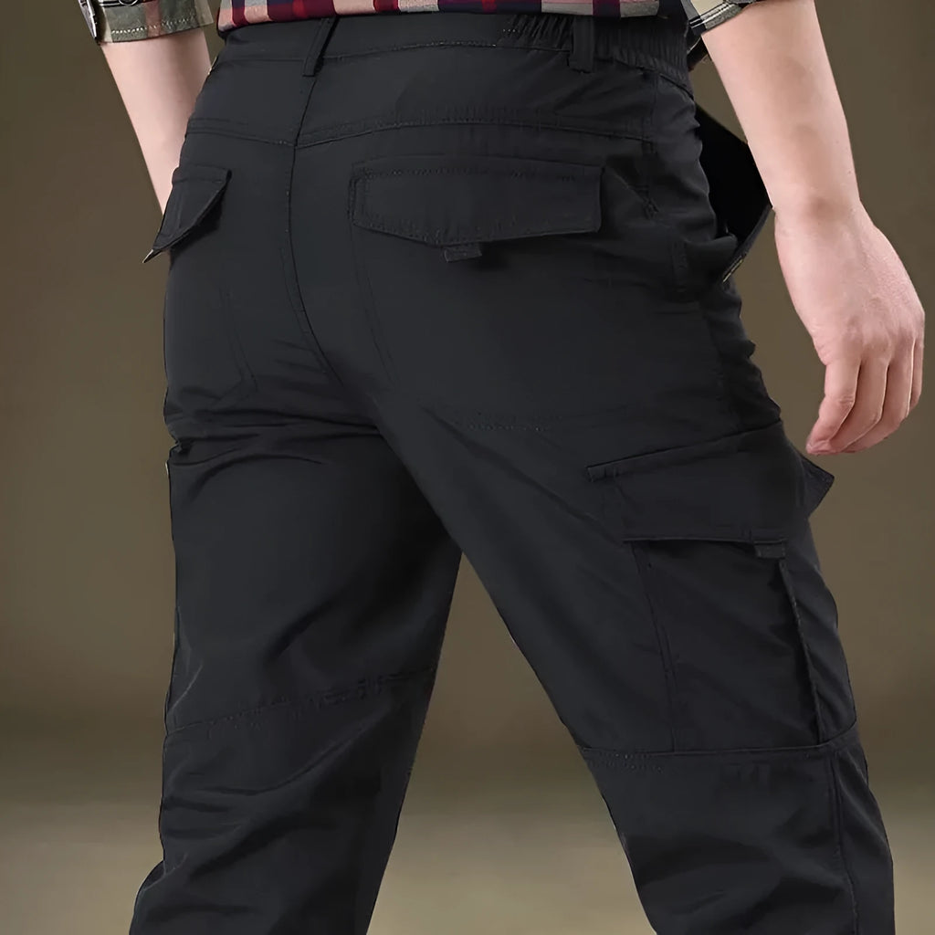 Multi-pocket sports loose cargo trousers high waist straight leg thick black colour autumn winter