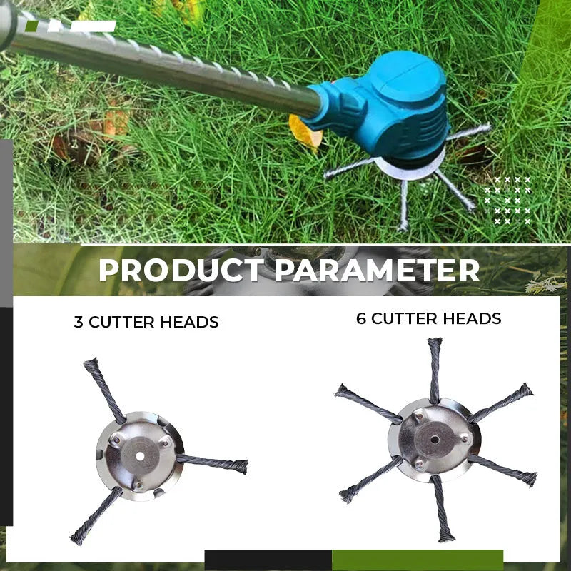 Stainless steel replacement wire head for lithium battery grass strimmer, showing knife blades and anti-falling design.