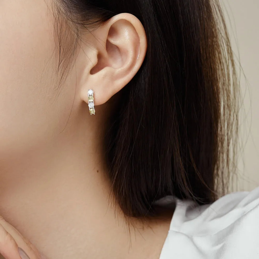 U-shaped zircon inlaid 925 silver female earrings in platinum yellow white diamond colour on white background