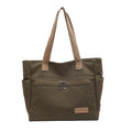 Canvas shoulder bag women's tote handbag in gray with contrast stitching and double shoulder straps