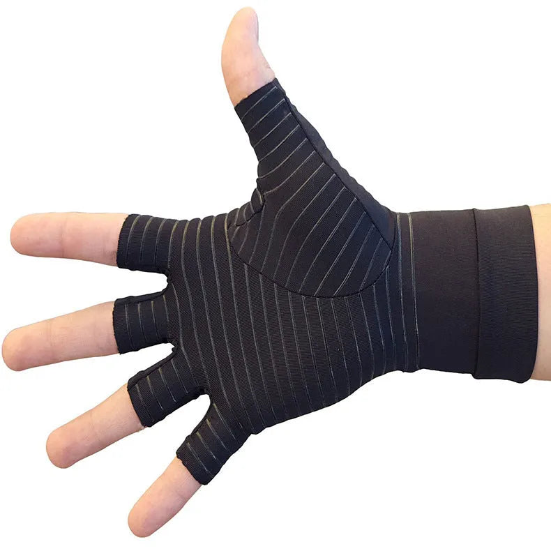 Black copper fibre compression gloves for hand support, full finger, XL size 27-29cm palm