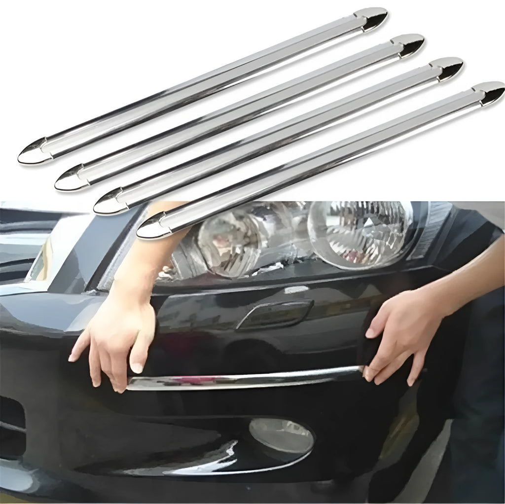 Set of 4 silver electroplated car anti-collision bumper strips each 41cm long with black adhesive backing