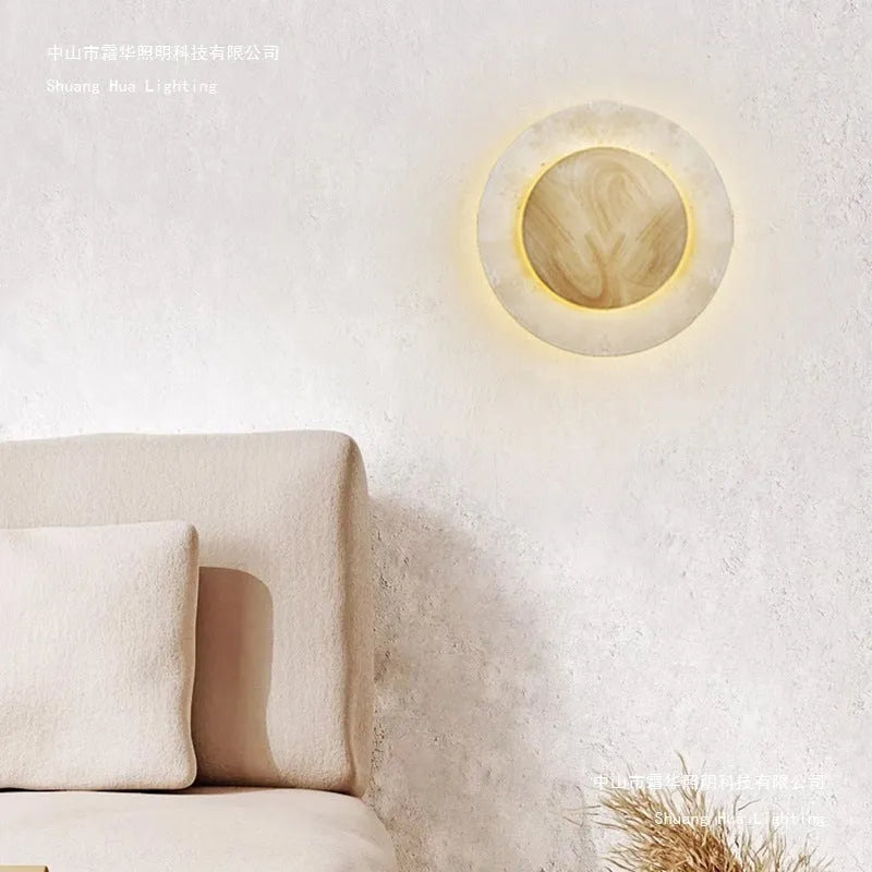 Yellow cave stone round silent wind wall lamp with tricolour light in a retro style for bedside or stairs