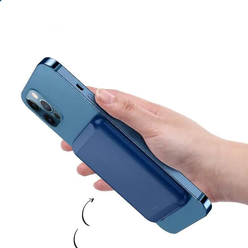Magnetic wireless power bank showing five colour options: black, blue, green, pink, and white