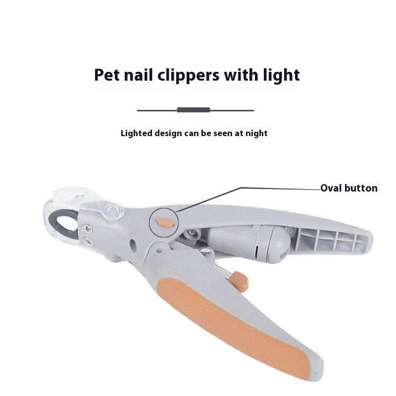 Light-up pet nail trimmer with blood line imitation system on blister card packaging