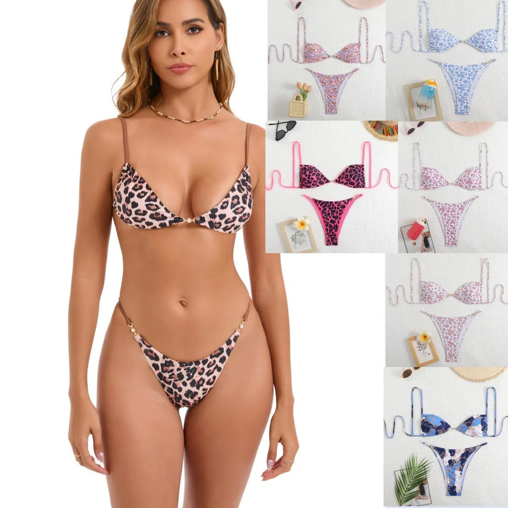 Women's polyester three-point tight split bikini set in multiple colours for swimming and wading