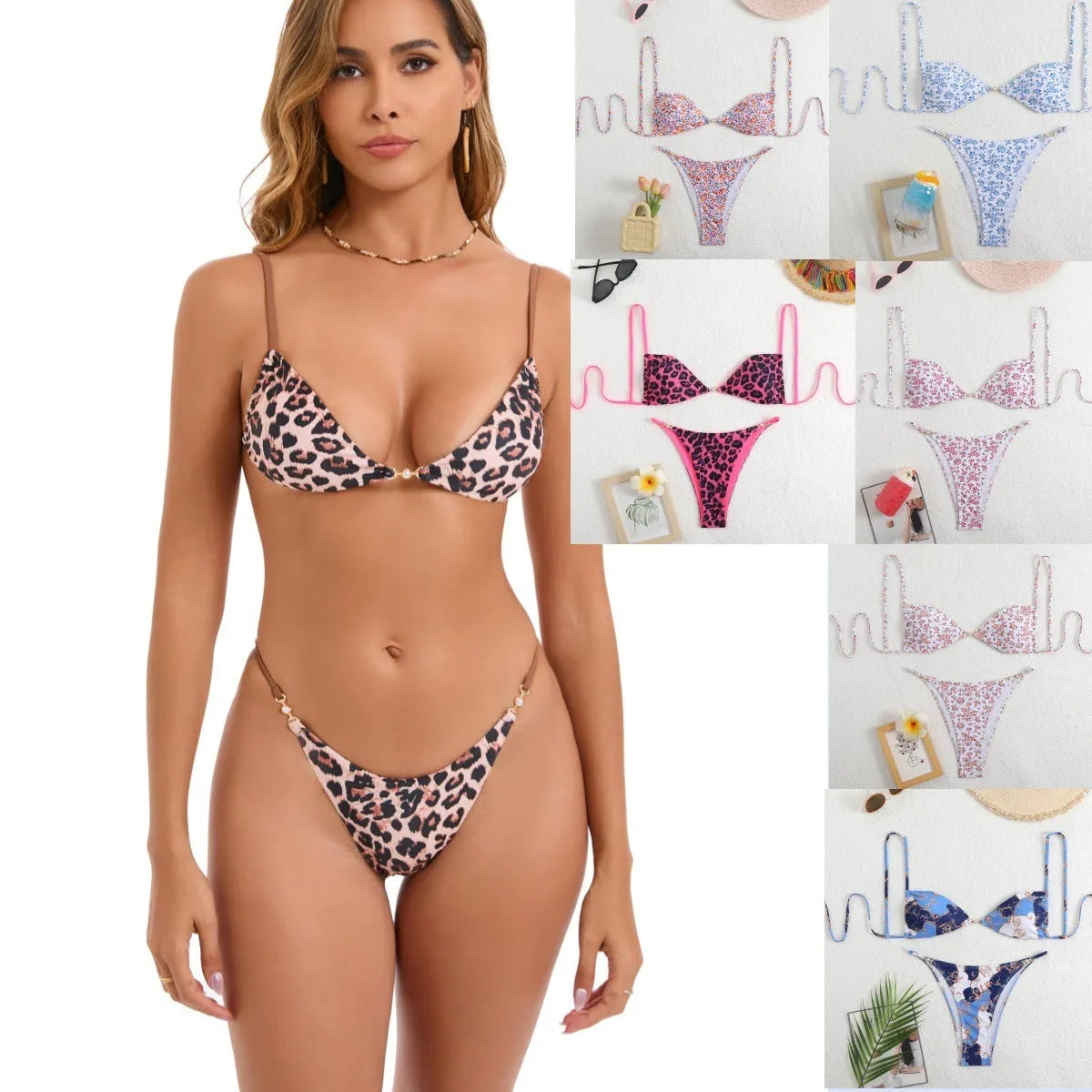 Women's polyester three-point tight split bikini set in multiple colours for swimming and wading