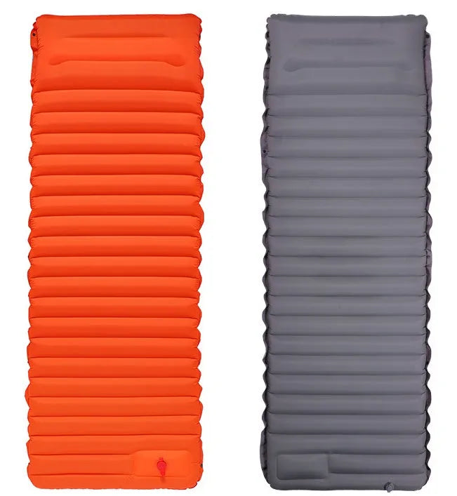 Camping foot type automatic portable inflatable bed 190x70x10cm blue with green colour on grass