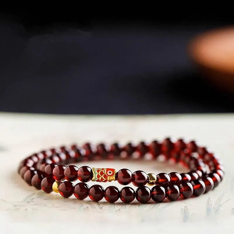 Retro wine red bracelet with micro glass beads in New Chinese style design