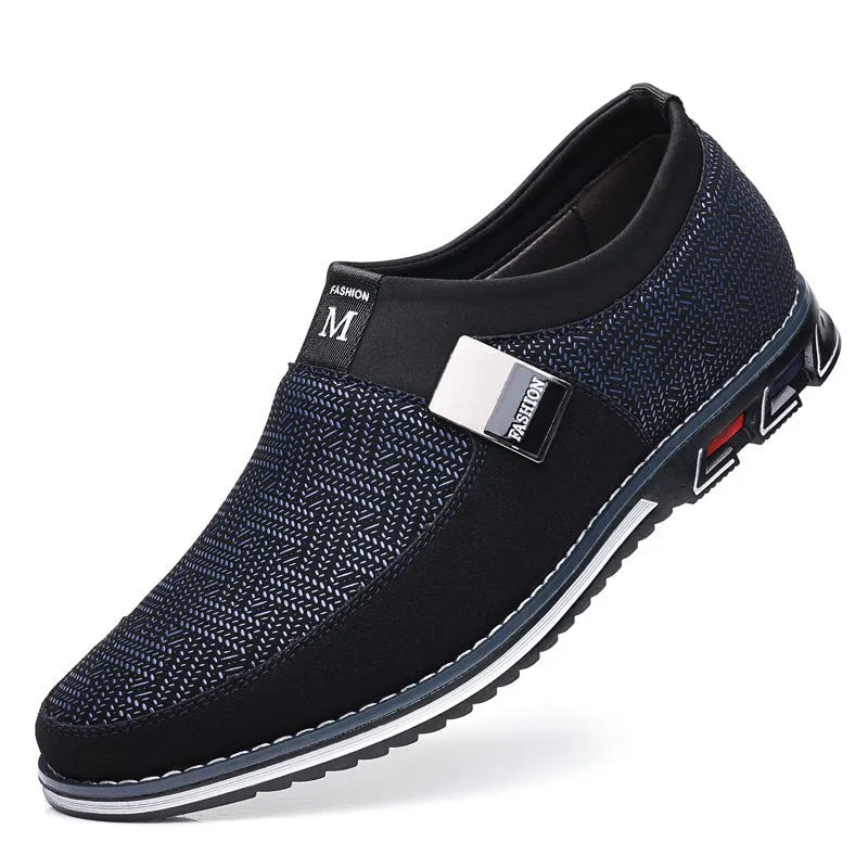Men's low-top casual slip-on shoes in synthetic leather with square toe and rubber sole